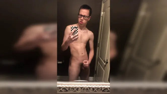19 Year Old College Guy Wearing Glasses Jerks Of In The Mirror video